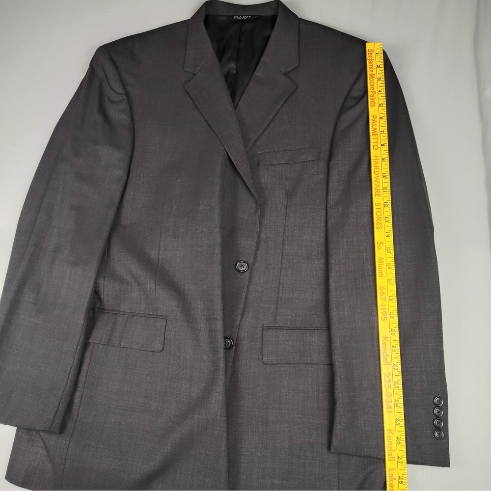 Jos A Bank Mens 50L Charcoal Gray 100% Wool 2 Piece Suit 45 Waist Unhemmed Pants - Picture 7 of 16